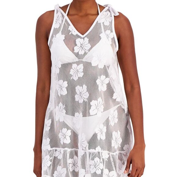 NWT Miken Juniors' Shoulder Tie Mesh Floral Coverup Dress Sizes S-L $30 8B519 - Picture 3 of 3